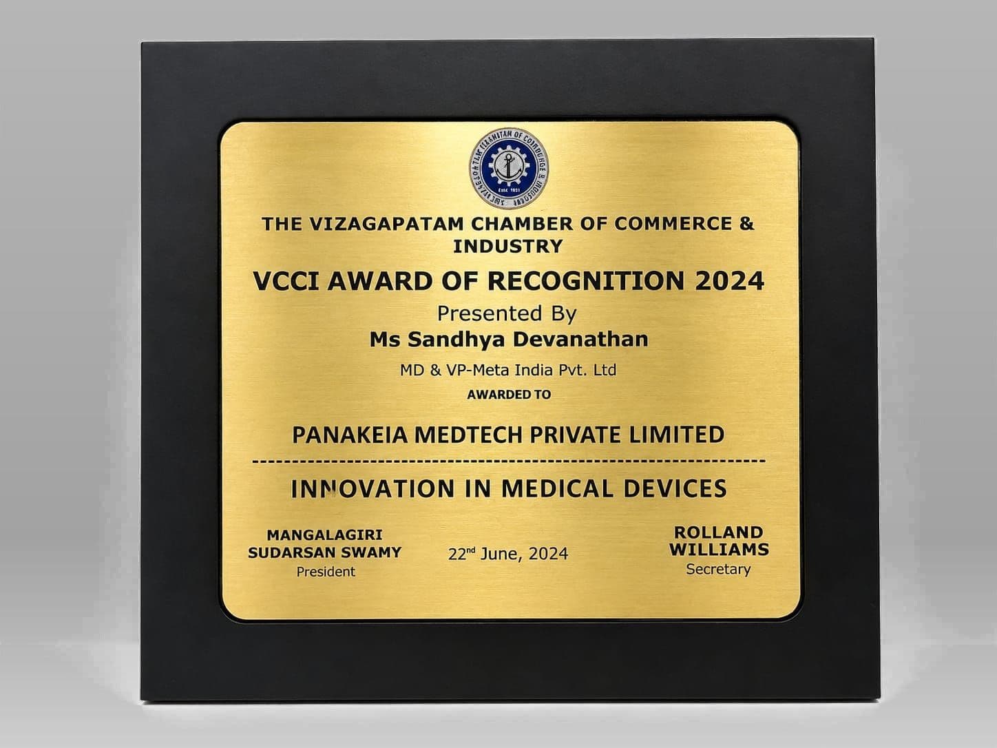VCCI Award of Recognition 2024 — Medical Devices — Panakeia Medtech